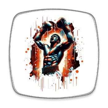 Boxer Siegespose Siegerpose Boxen Geschenk - Viereckiger Kühlschrankmagnet - Weiß - Vorne