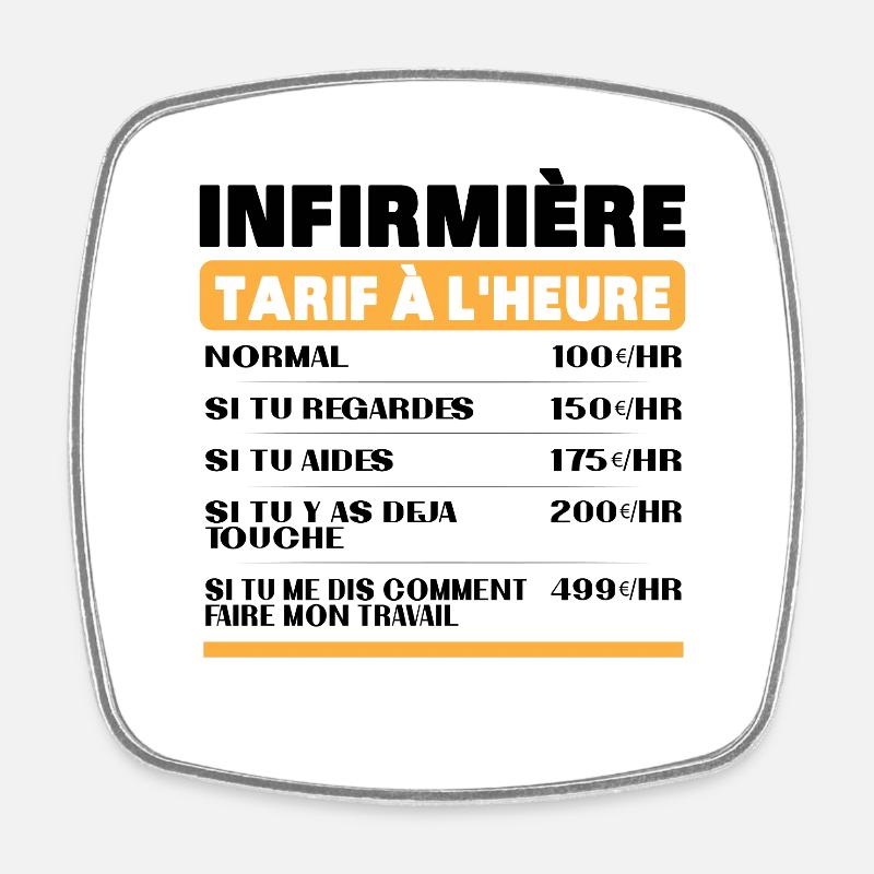 Infirmière Tarif à L'heure idée Cadeau Humour - Magnet carré - blanc