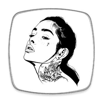 Tatouage Portrait de fille - Magnet carré - blanc - Devant