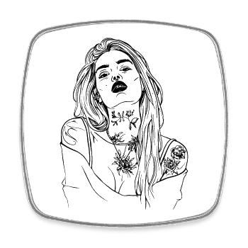 Tatouage Fille Line Art - Magnet carré - blanc - Devant