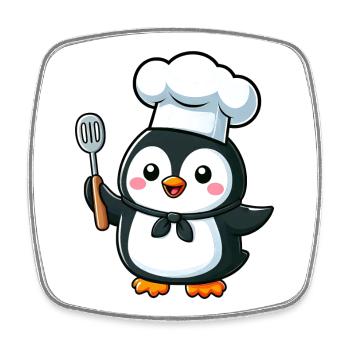 Cute Penguin Chef Cartoon Comic Design - Square fridge magnet - white - Front