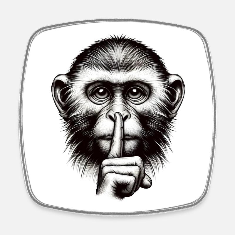 Singe silencieux - Logo - Magnet carré - blanc