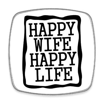 Happy Life lettering block - Square fridge magnet - white - Front