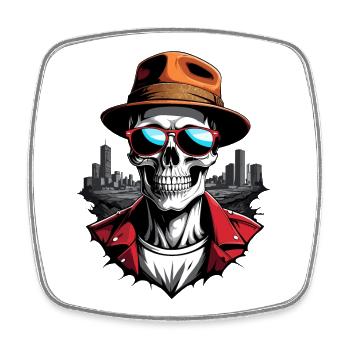 Coole Totenkopf - Viereckiger Kühlschrankmagnet - Weiß - Vorne