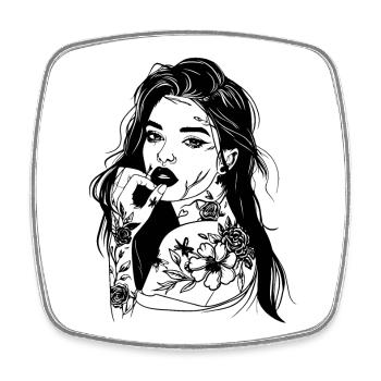 Tatouage Fille Ligne Art Portrait - Magnet carré - blanc - Devant