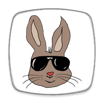 Hase mit Sonnenbrille Herznase - Viereckiger Kühlschrankmagnet - Weiß - Vorne