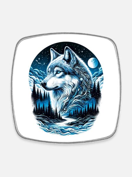 Wolf - Square fridge magnet - white