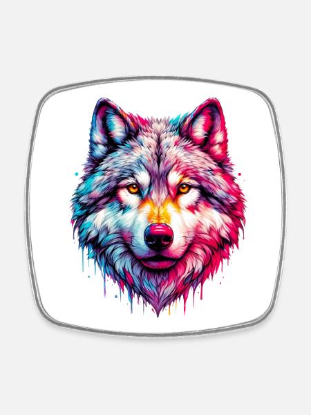 Loup - Magnet carré - blanc