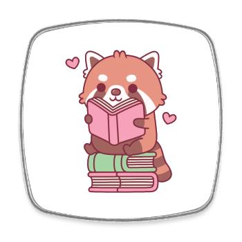 Niedlicher roter Panda, der ein Buch liest, während er auf einem Buch sitzt - Viereckiger Kühlschrankmagnet - Weiß - Vorne