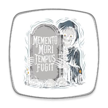 Memento Mori Tempus Fugit Skeleton Stoic - Square fridge magnet - white - Front