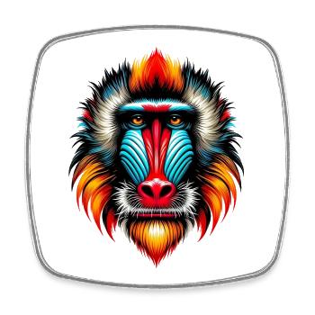 Singe mandrill - Magnet carré - blanc - Devant