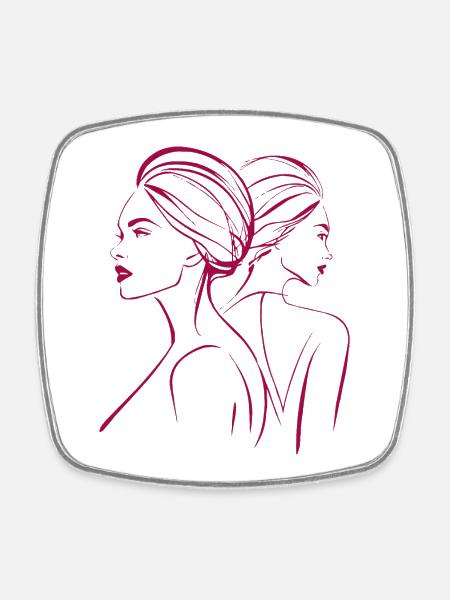 Minimalist Pink Line Art Women's Profile Elegant - Square fridge magnet - white