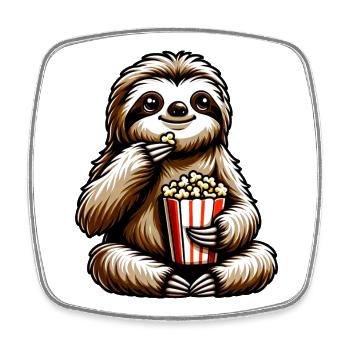 Faultier Popcorn Kino Filmabend - Viereckiger Kühlschrankmagnet - Weiß - Vorne