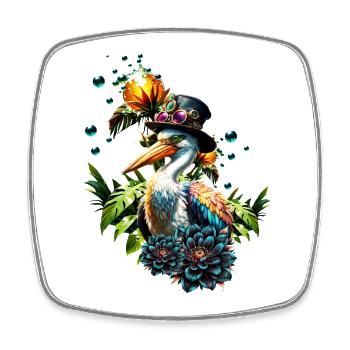 Pélican drôle avec chapeau steampunk - Magnet carré - blanc - Devant