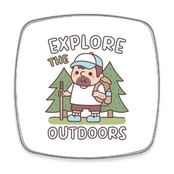 Cute Hiking Explore The Outdoors Cartoon - Square fridge magnet - white - Front