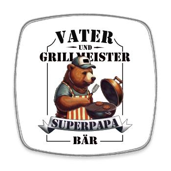 Father & Grill Master – Super Papa Bears - Square fridge magnet - white - Front