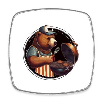 Maître du Grill – Bär Papa Grillmeister - Magnet carré - blanc - Devant
