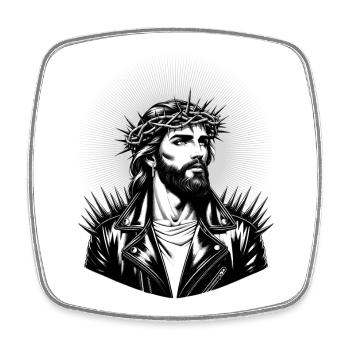 Jesus Christus mit stylischer Frisur & Lederjacke - Viereckiger Kühlschrankmagnet - Weiß - Vorne