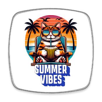 Summer vibes with a cool cat - Square fridge magnet - white - Front