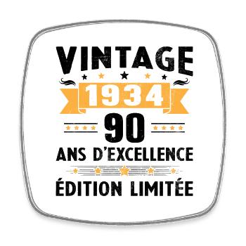 90 Jahre 1934 Vintage Retro Geburtstagsgeschenk - Viereckiger Kühlschrankmagnet - Weiß - Vorne