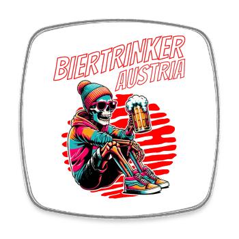 Biertrinker Österreich - Skelett mit Bier Austria - Viereckiger Kühlschrankmagnet - Weiß - Vorne