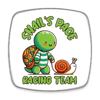 Snail's Pace Racing Team, Schildkröte und Schnecke - Viereckiger Kühlschrankmagnet - Weiß - Vorne