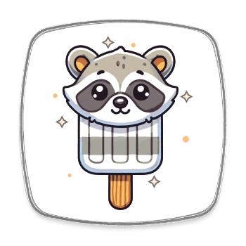 cute raccoon ice cream motif for summer - Square fridge magnet - white - Front