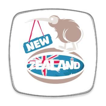 New Zealand kiwi rugby comic cartoon sport icon - Square fridge magnet - white - Front