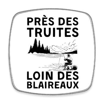 Humour pêche truite - Magnet carré - blanc - Devant