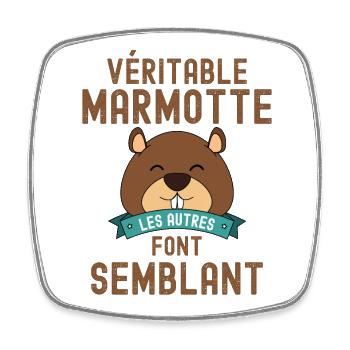 Marmotte forêt randonnée - Magnet carré - blanc - Devant