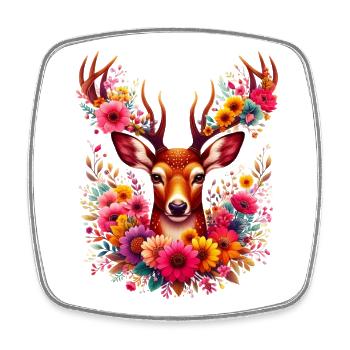 Cerf décoré de fleurs - Magnet carré - blanc - Devant