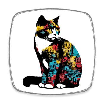 Chat - Magnet carré - blanc - Devant