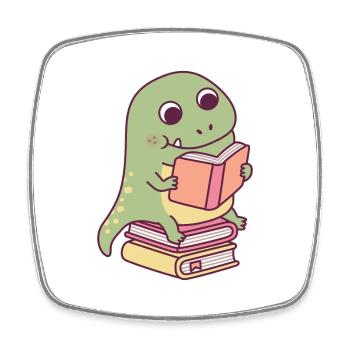 Mignon T-rex dinosaure lisant un livre - Magnet carré - blanc - Devant