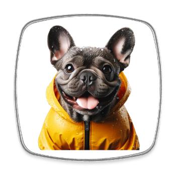 Cheerful french bulldog in raincoat - Square fridge magnet - white - Front
