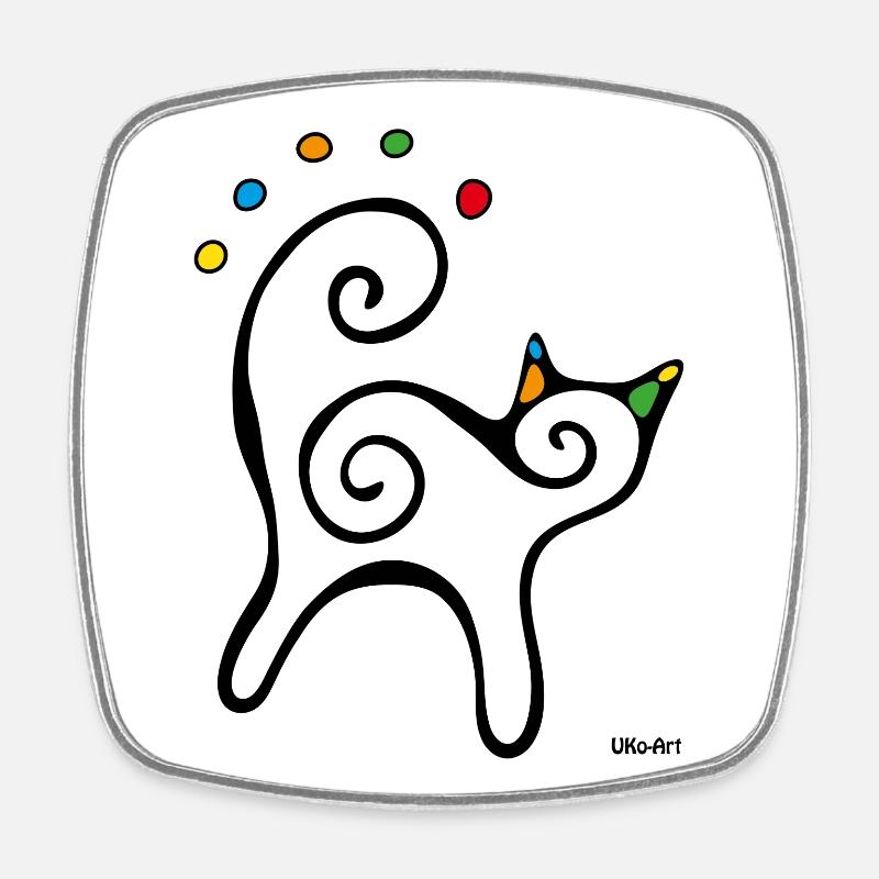 Black cat stylized colorful dots - Square fridge magnet - white