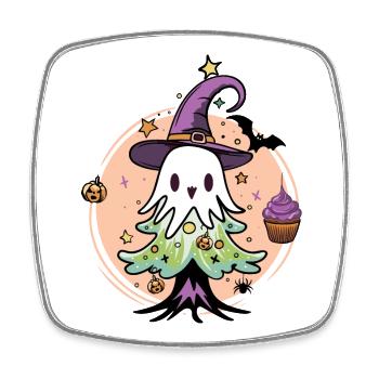 Ghost Xmas - Halloween Ghost in Christmas Tree Look - Square fridge magnet - white - Front