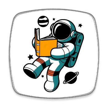 Reading astronaut: Learning in weightlessness - Square fridge magnet - white - Front