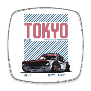 Tokyo Street Racing - Viereckiger Kühlschrankmagnet - Weiß - Vorne
