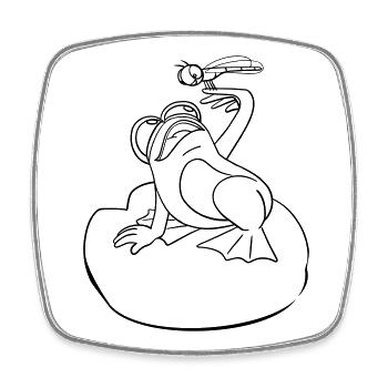 Frog Dragonfly coloring page hand-illustrated - Square fridge magnet - white - Front