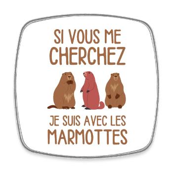Humour marmotte randonnée nature dormir - Magnet carré - blanc - Devant