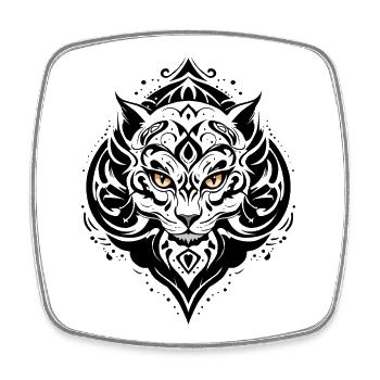 TATOUAGE CHAT NOIR - Magnet carré - blanc - Devant