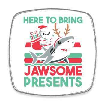 Ici pour apporter des cadeaux de Noël jeu de mots requin - Magnet carré - blanc - Devant