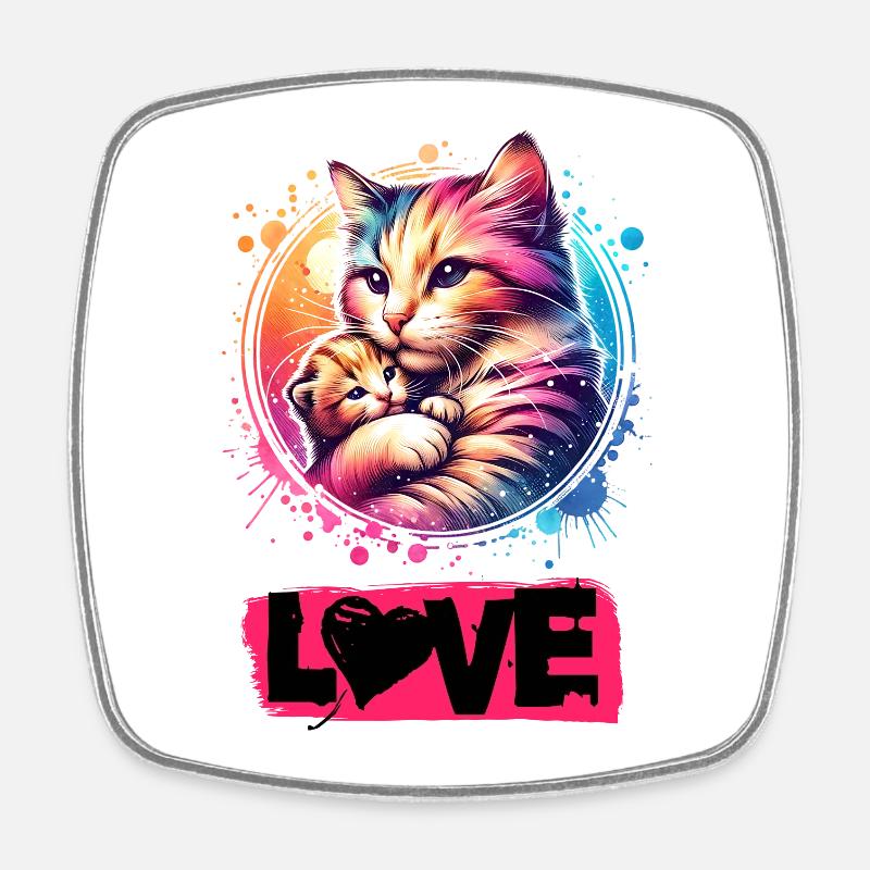 Beau chat avec un chaton - les chats sont amour. - Magnet carré - blanc