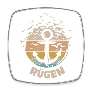 Rügen Mer Baltique île rétro ancre mouettes oiseaux vintage - Magnet carré - blanc - Devant