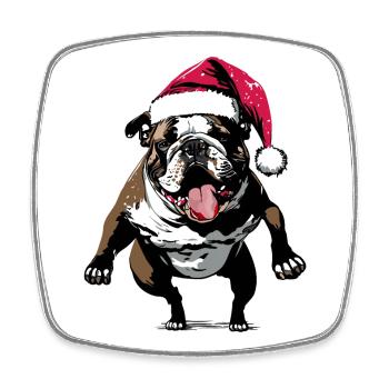 Lustige Bulldogge mit Weihnachtsmütze - Viereckiger Kühlschrankmagnet - Weiß - Vorne
