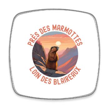 Marmotte coucher de soleil montagnes - Magnet carré - blanc - Devant
