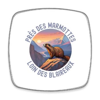 Montagne rando coucher de soleil marmotte - Magnet carré - blanc - Devant