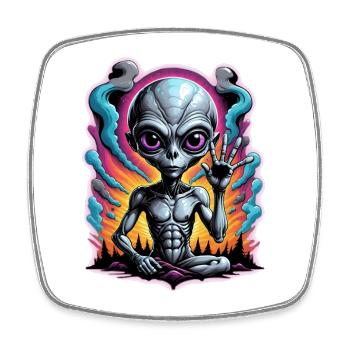 Cosmic Alien Meditation Artwork - Square fridge magnet - white - Front