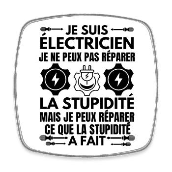 Humour électricien électrique - Magnet carré - blanc - Devant