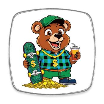 Cool Skater Bear - Square fridge magnet - white - Front